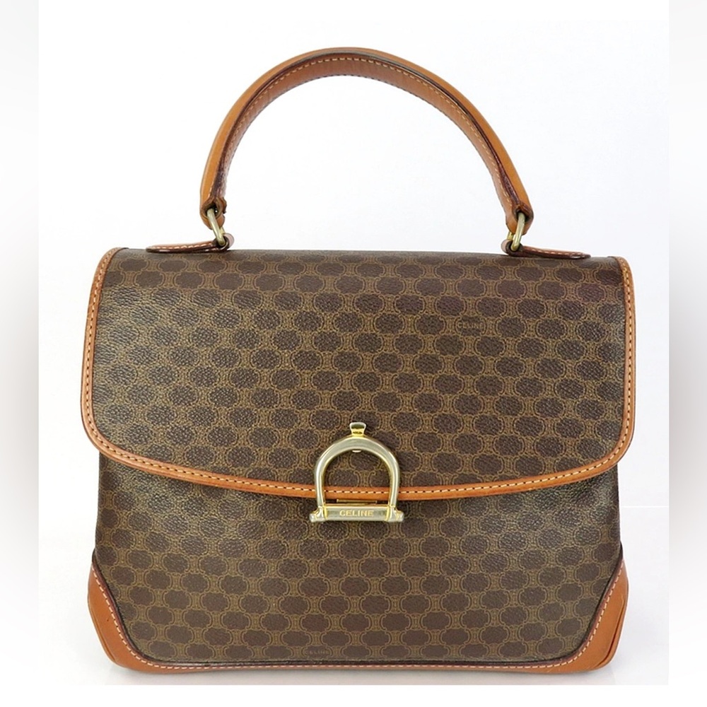 Celine Brown and Tan Patterned Satchel - Picture 1 of 16